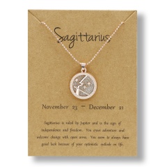 Fashion Rose Gold Charm Necklace Daytime Twelve Constellation Paper Card Alloy Pendant Necklace Jewelry Sagittarius