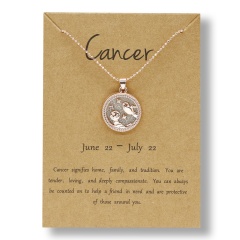 Fashion Rose Gold Charm Necklace Daytime Twelve Constellation Paper Card Alloy Pendant Necklace Jewelry Cancer