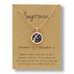 Fashion Rose Gold Charm Necklace Black Night Twelve Constellation Paper Card Alloy Necklace Sagittarius