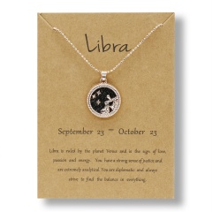 Fashion Rose Gold Charm Necklace Black Night Twelve Constellation Paper Card Alloy Necklace Libra