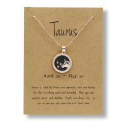Fashion Rose Gold Charm Necklace Black Night Twelve Constellation Paper Card Alloy Necklace Taurus