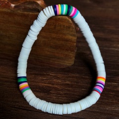 Bohemian Style Colorful Soft Clay Beads Beach Elastic Bracelet White