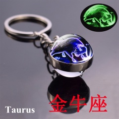 Zodiac luminous double-sided glass ball key chain Taurus