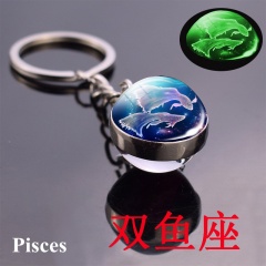 Zodiac luminous double-sided glass ball key chain Pisces