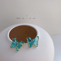Crystal Butterfly Stud Ring Necklace Blue earrings