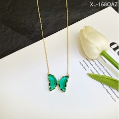 Transparent crystal butterfly necklace Green