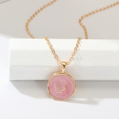 Regular circle geometry painting oil necklace Pink