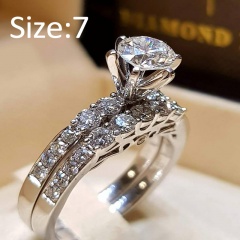 2pcs/set Silver Stone Couple Rings 7