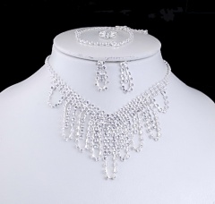 Fashion Silver Necklace Bracelet Earring Ring Set Rhinestone Wedding Jewelry Set 4 pcs/set