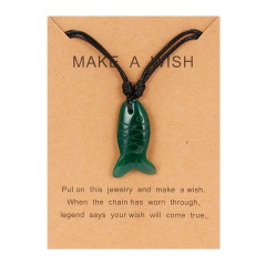 Jade fish pendant paper card necklace Green