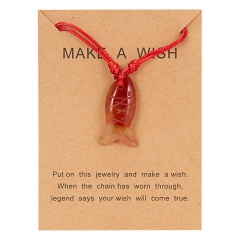 Jade fish pendant paper card necklace Red
