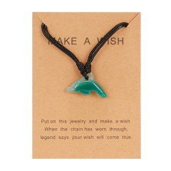 Jade dolphin pendant paper card necklace Green