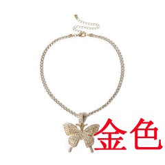 Big butterfly pendant necklace set with diamond Golden
