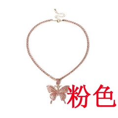 Big butterfly pendant necklace set with diamond Pink