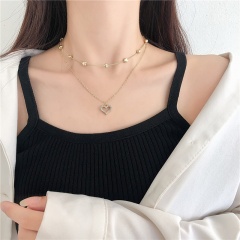 Double Heart Full Of Drilled Clavicular Choker Necklace Golden