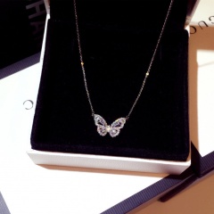 Smart Butterfly Zircon pendant necklace with clavicle chain White
