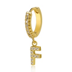 26 Letters Inlaid CZ Gold Dangling Earrings F
