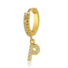 26 Letters Inlaid CZ Gold Dangling Earrings P