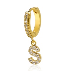 26 Letters Inlaid CZ Gold Dangling Earrings S