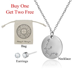 12 Constellations Pendant Necklace Stainless Steel Choker Zodiac Jewelry Set Aquarius水瓶座