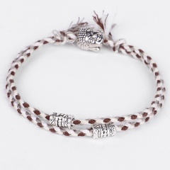 Double cotton cord hand - woven adjustable bracelet White-brown