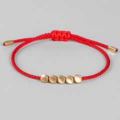 Shaped copper beads hand-woven adjustable bracelet Red