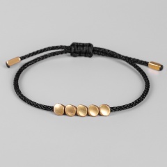 Shaped copper beads hand-woven adjustable bracelet Black
