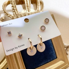 Geometric three-piece set - ring imitation shell earrings Golden
