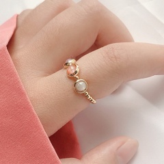 Stone to run three - color stone beads round beads ring Three - color