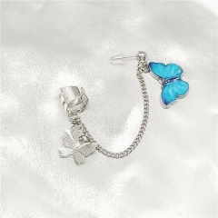 1pc Butterfly Chain Stud Earrings Wholesale Blue