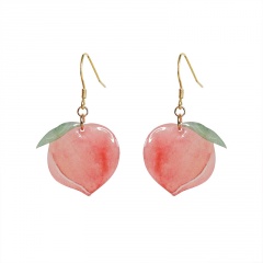 Pink Peach Golden Ear Hook Earrings Pink