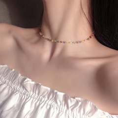 Color Crystal Beads Necklace Clavicle Chain Necklace Colourful