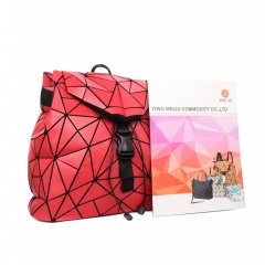 Geometric Ringer Backpack Storage Travel Student Backpack 34*32*13.5cm Red
