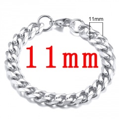 Wholesale 22CM Length Fashion Stainless Steel Chain Men's Bracelet Silver-11mm