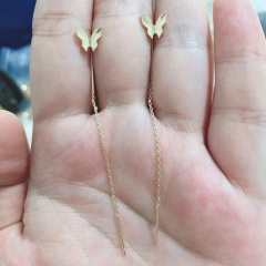 S925 Long Chain Butterfly Earrings Jewelry Gold