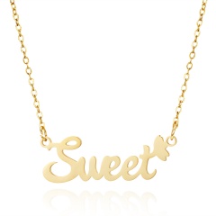 Golden English Alphabet Stainless Steel Necklace Sweet
