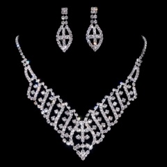 Wedding Jewelry Rhinestone Necklace and Earring Set (Necklace size: 310+170mm, body size: 75*70mm, earring size: 7*40mm) Selling from 12 sets B