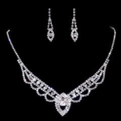 Wedding Jewelry Rhinestone Necklace and Earring Set (Necklace size: 310+170mm, body size: 75*70mm, earring size: 7*40mm) Selling from 12 sets C