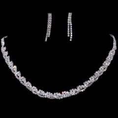 Rhinestone Silver Jewelry Set Necklace Earring Set 1402-6791