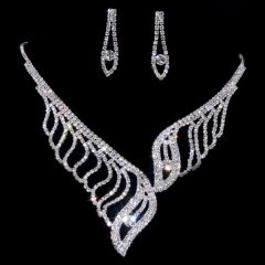 Rhinestone Silver Jewelry Set Necklace Earring Set 1402-6804