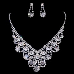 Rhinestone Silver Jewelry Set Necklace Earring Set 1402-6807