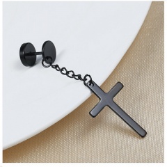 1pc Cross Stainless Steel Dumbbell Chain Stud Earrings Black