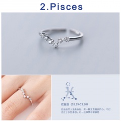 12 Constellation Silver Opening Adjustable Diamond Rings Pisces