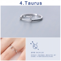 12 Constellation Silver Opening Adjustable Diamond Rings Taurus