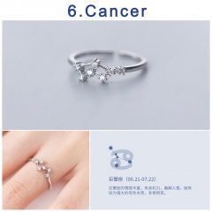 12 Constellation Silver Opening Adjustable Diamond Rings Cancer