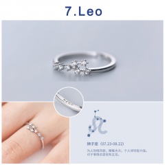 12 Constellation Silver Opening Adjustable Diamond Rings Leo