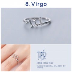 12 Constellation Silver Opening Adjustable Diamond Rings Virgo