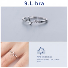 12 Constellation Silver Opening Adjustable Diamond Rings Libra