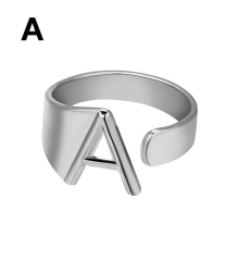 Silver Metal 26 Alphabet Opening Adjustable Statement Rings A