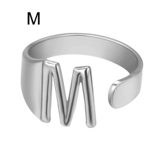 Silver Metal 26 Alphabet Opening Adjustable Statement Rings M